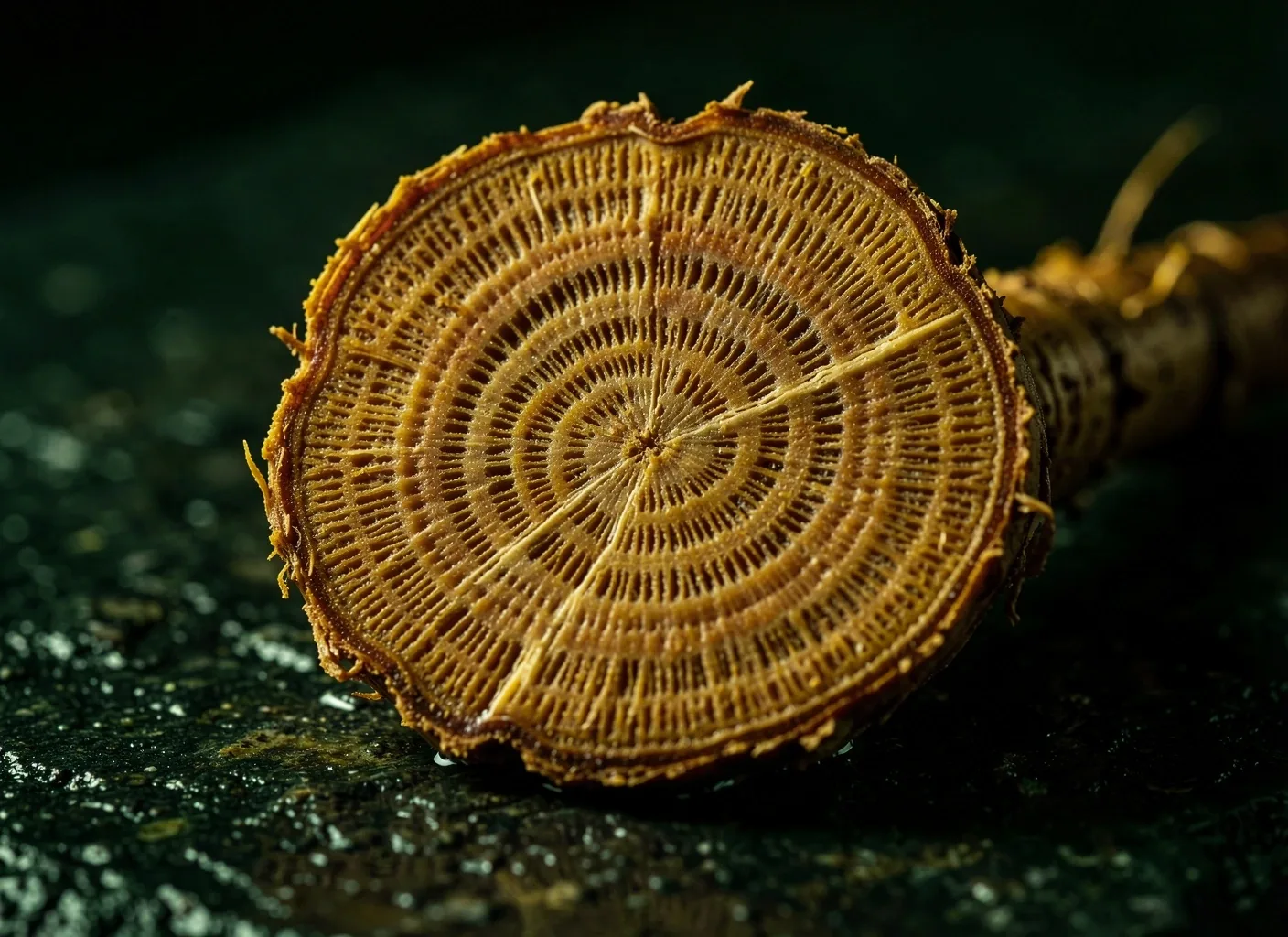 Cross-section of a ginseng root showing internal structure