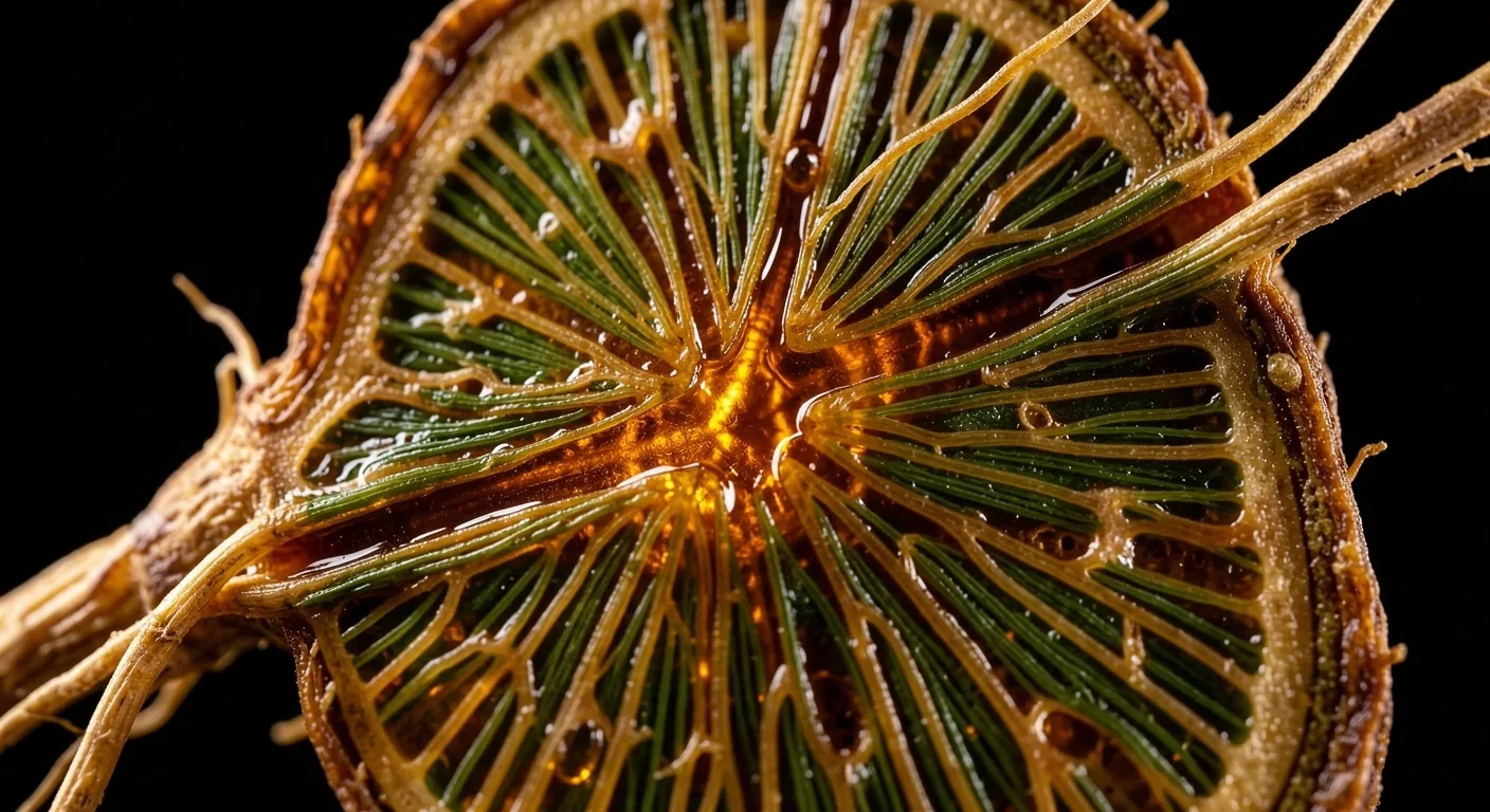 Macro cross-section of a botanical root showing internal fiber structure