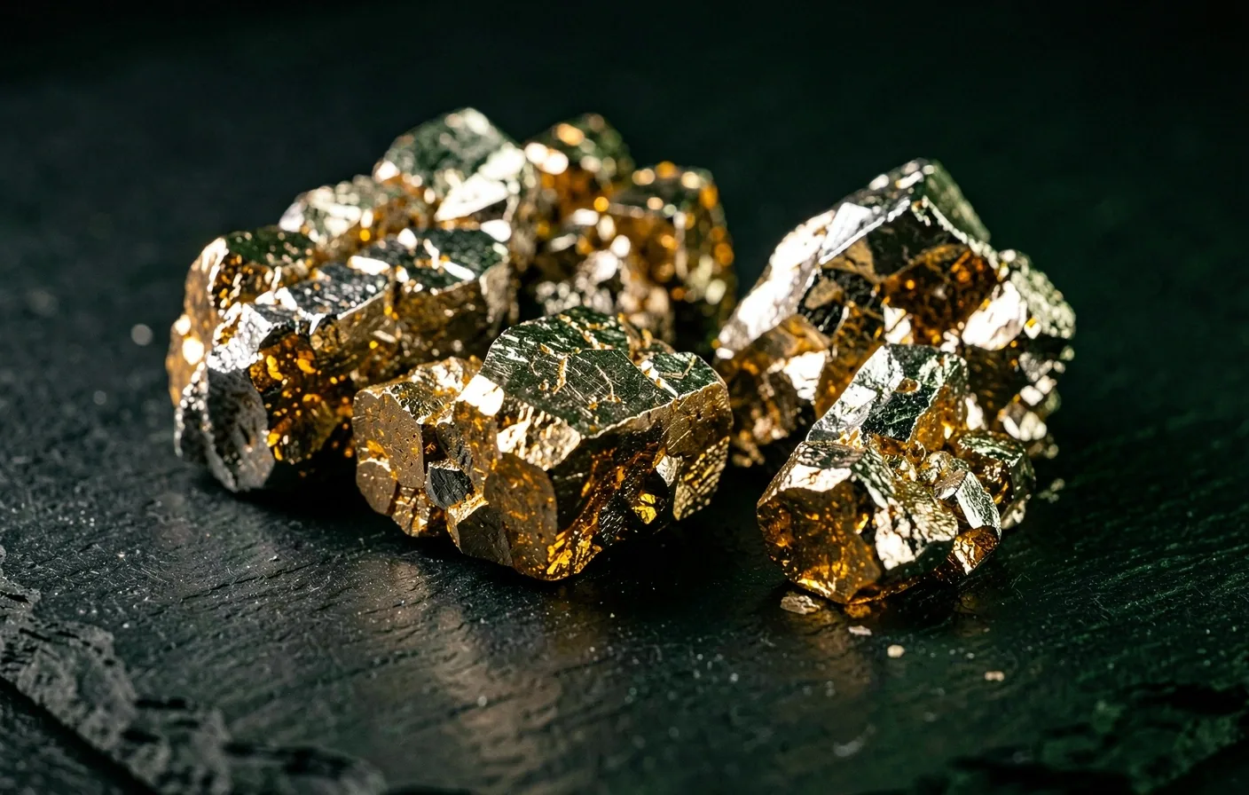 Raw mineral ore on dark surface